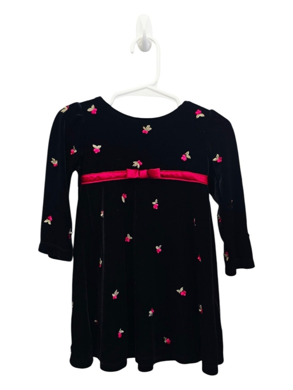Vintage Circo Black Velvet Cherry Embroidered Dress 18M Holiday